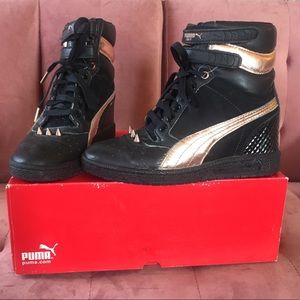 PUMA Sky High Wedge Sneaker, Rose Gold with Spikes